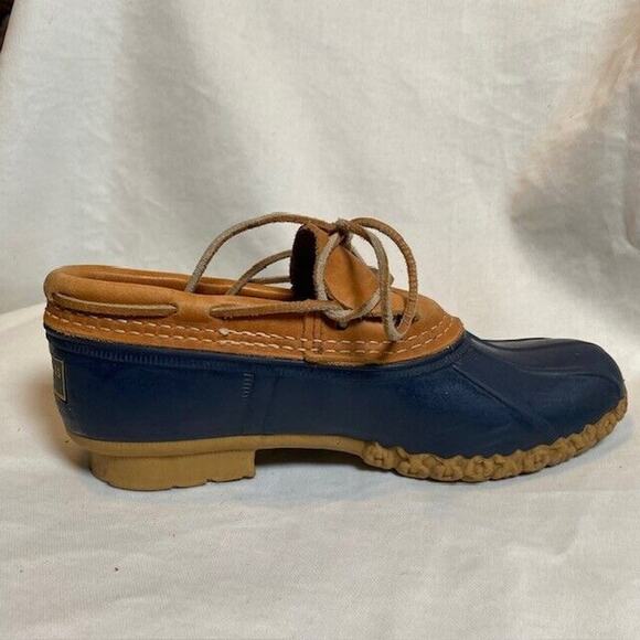 LL BEAN Duck Boots Navy Blue Moc Low Top Womens 6 Rubber Leather USA - Picture 2 of 7